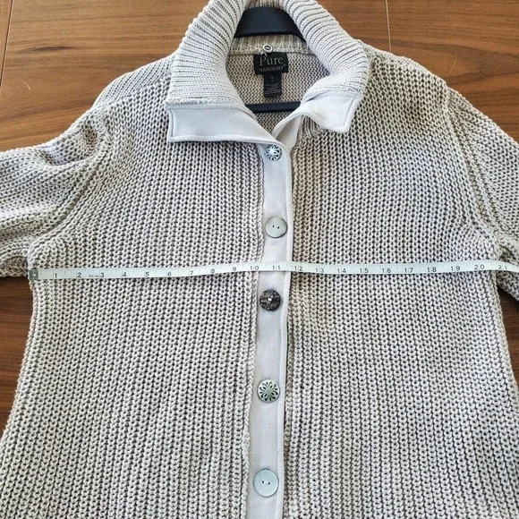 Pure Handknit High Low Pleated Chunky Cardigan Size S Cotton Beige boho gorpcore - Picture 9 of 13